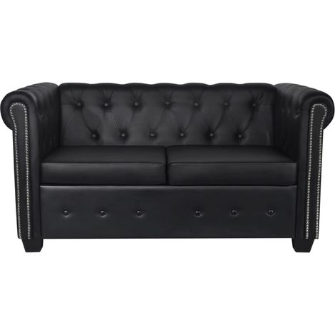 Divano Chesterfield 2 posti 145,5 x 76 x 70 cm pelle sintetica nera 020019571