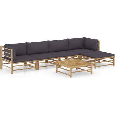 6-tlg. Garten-Lounge-Set mit Dunkelgrauen Kissen Bambus