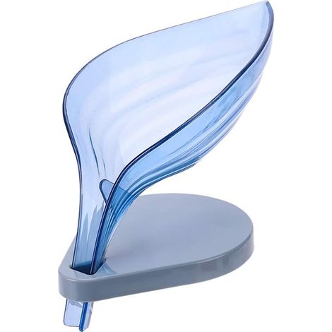 Porte-savon en plastique durable en forme de feuille avec drain (bleu clair)