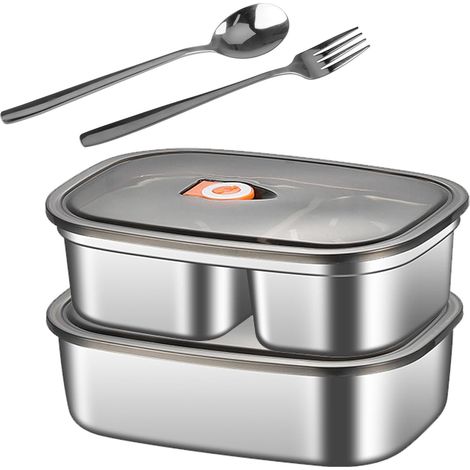2 Stück Lunchbox aus Edelstahl, Bento-Box, Essensbox mit Besteckfächern, Bento-Boxen für Kinder und Erwachsene, Lunchbox aus Edelstahl für Picknick, Schule, Arbeit