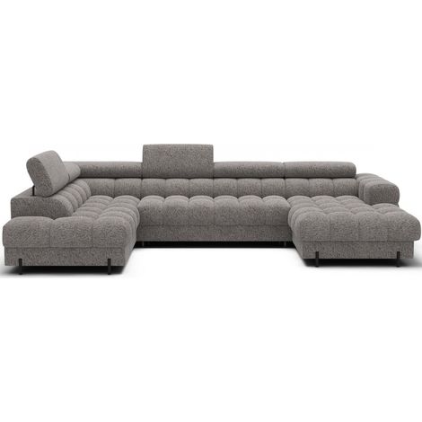 Canapé panoramique convertible Gris chiné angle gauche FERARIA 358x93x202cm (1/5)