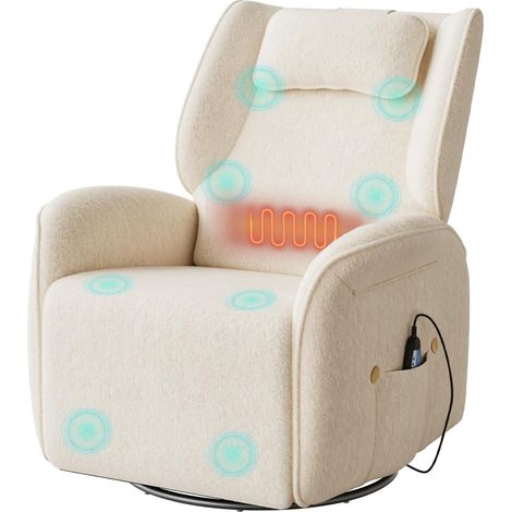 WOLTU Fauteuil de Massage Électrique, avec Repose-Pied, Fauteuil TV Relax de Chauffage Inclinable, Pivotant, Berçant, Charge 150kg, en Chenille, Beige (1/5)