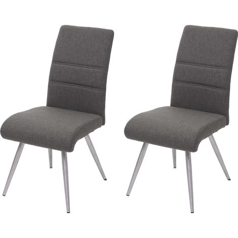 2er-Set Esszimmerstuhl HHG-708, Küchenstuhl Stuhl, Stoff/Textil Edelstahl gebürstet grau-braun