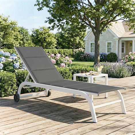 Transat de Jardin avec Roues, en Texteline sur Châssis Aluminium, Gris Anthracite et Blanc, Pliable et Léger (1/5)