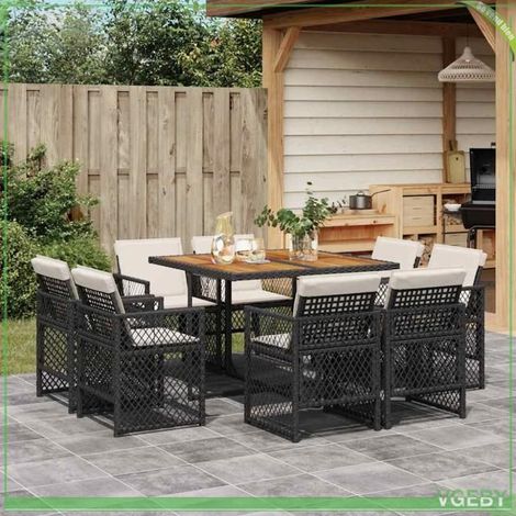 Ensemble à manger de jardin - 3210843 - Résine tressée anti-UV - Table acacia 110x106 cm - 8 places avec coussins (1/5)