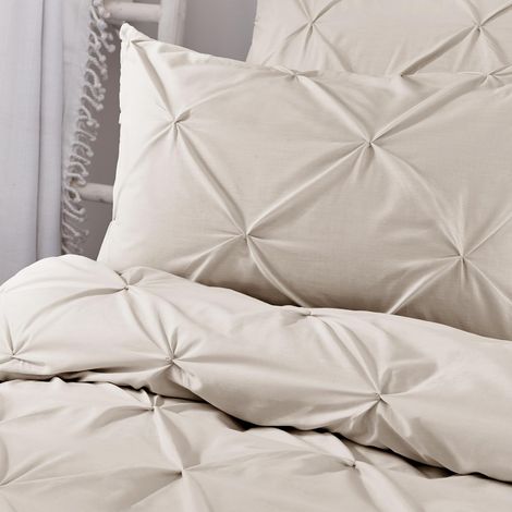 Parure de lit à Plis pincés Super King Size 260 x 220 cm Douce au Toucher Microfibre Literie Housse de Couette plissée en Naturel (1/3)