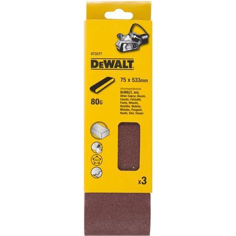 DEWALT Sanding Belt 533 x 75mm 80G Pack of 3 (1/2)