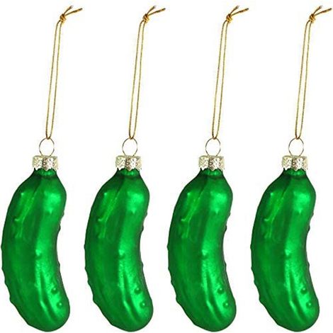4 Pièces Pendentif Concombre de Noël avec Dragonne, Ornements Mignons en Verre pour Décoration de Sapin (1/5)