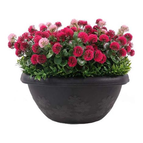 Jardinière artificielle de fleurs roses avec son pot rond (1/3)