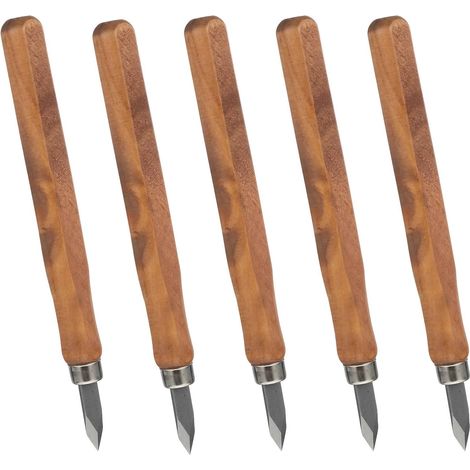 Lot de 5 Couteaux à Bois Marron Manche en Bois pour Sculpture et Marquage Précis Lames Tranchantes Artisanal (1/5)