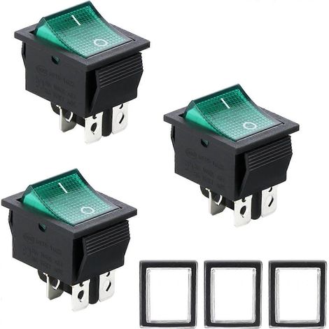 3 interrupteurs à bascule verts 16A/250V 20A/125V AC (DPST) (1/5)