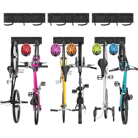 support mural pour vélos,porte velo,rangement garage, support mural pour 6 vélos et 5 casques, crochet mural résistant en acier massif, 3 rails de 16 pouces (1/5)