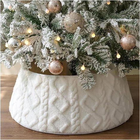 Cache-pied de sapin de Noël - MICH - Style bohème - Motif texturé à rayures - Peluche douce - Décorations de vacances (1/4)