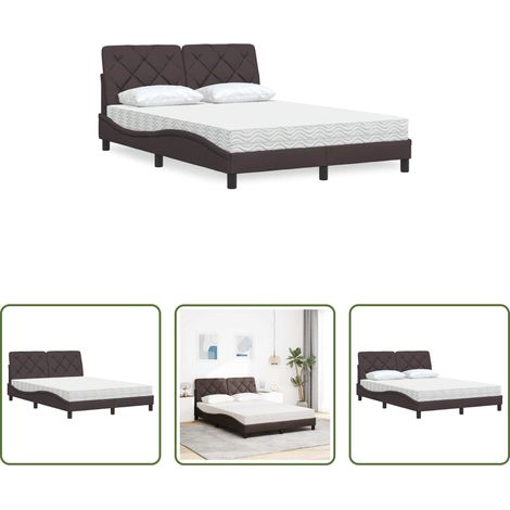 vidaXL Sommier à lattes - Lit avec matelas marron foncé 140x190 cm tissu (1/5)