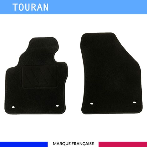 Tapis de sol voiture - Sur mesure pour  Volkswagen TOURAN (03/2003-08/2015) - Antidérapant : Clips de fixations et scratch - Tapis de sol avant 2 pièces - Moquette - Noir