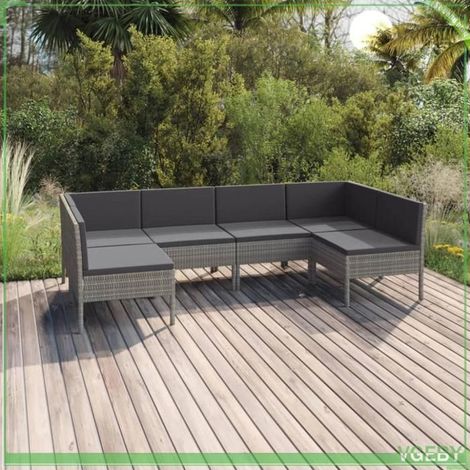 Salon de jardin 6 pcs - FAFEICY - 3094590 - Résine tressée gris - Coussins déhoussables - Cadre acier thermolaqué (1/5)