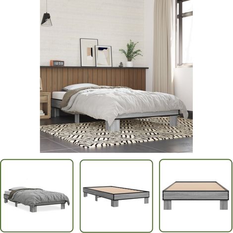 The Living Store Bettgestell Grau Sonoma 75x190 cm Holzwerkstoff und Metall - Holzbettfassungen - Bettkörper - Singlebett - Grau Sonoma - Lattenrost (1/5)