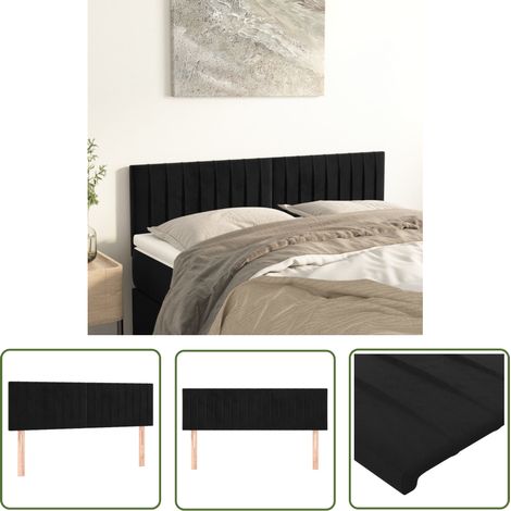The Living Store Têtes de lit 2 pcs Noir 72x5x78/88 cm Velours - Tête De Lit - Têtes De Lit - Tête De Lit Rembourrée - Tête De Lit Chambre À Coucher - Velours (1/5)