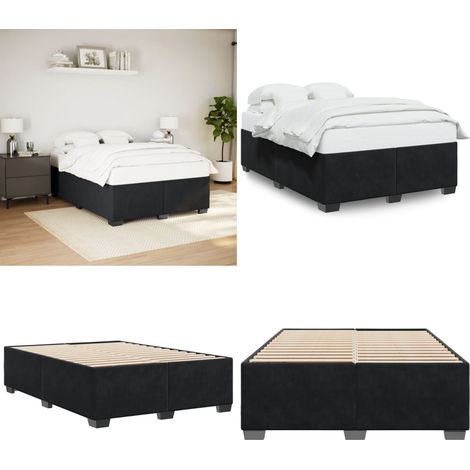 Cadre de lit sans matelas noir 140x190 cm velours - Cadre De Lit - Lit Double - Lit En Velours - Lit Noir - Sommier - Home & Living (1/5)