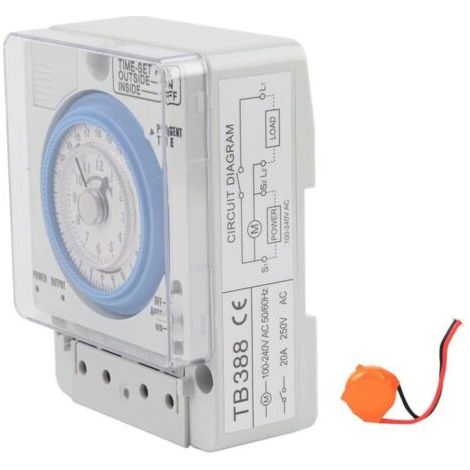 NALOOKAMIC Relais de Commutation de Temps 24 Heures TB-388 minuterie mécanique AC220V 10A minuterie numérique Robuste pour Lampe