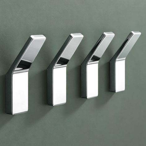 Mai & Mai Kleiderhaken Garderobenhaken 4 Stück in Silber, Wandhaken zum Bohren oder Kleben für Schlafzimmer, Badezimmer, Kleiderschrank, Wohnzimmer Stalo-13