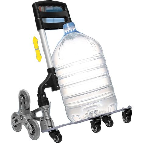Chariot de montée d'escaliers, alliage d'aluminium + matériau PP, capacité de charge 75kg / 165lbs, hauteur réglable 67cm-106cm, dimensions repliées 17cm x 15cm, taille du sac de courses 32cm x 22cm x (1/5)