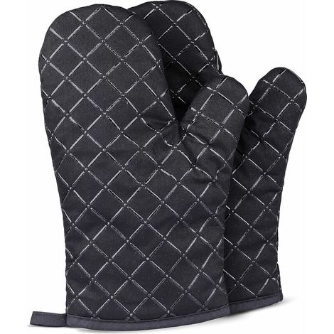 DEESSE SHOP - Gants de four en silicone antidérapant double face résistant à la chaleur pour griller/cuisiner/cuire/barbecue – 1 paire, noir (1/5)