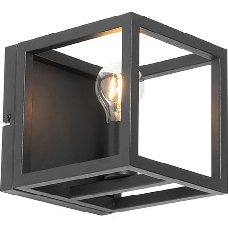 QAZQA Appliques cage - Industriale - Acciaio - Nero - Quadrato Max. 1 x Watt