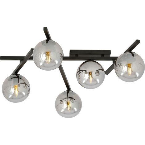 Lampada a Soffitto Smart, Acciaio verniciato a polvere, Vetro, Nero, Grigio, 67x25x50 cm