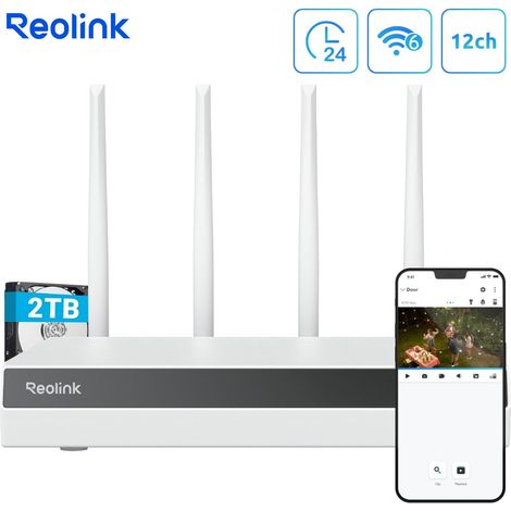 Reolink – Caméra de surveillance NVR Wi-Fi 6 12 canaux – Enregistrement 24h/7j – HDD 2To intégré – Signal Wi-Fi longue portée jusqu'à 1000m²