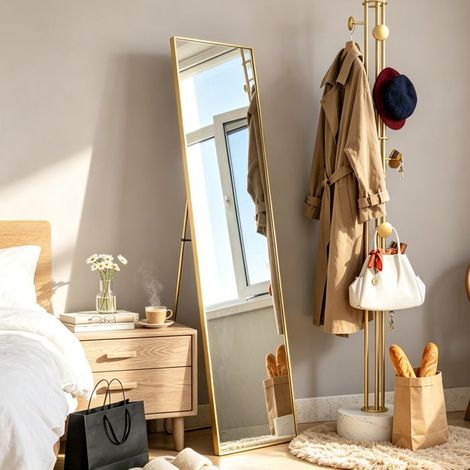 Specchio da terra 140x40 - Grande specchio a terra con cornice in alluminio - Piedini antiscivolo, stile scandinavo (1/5)