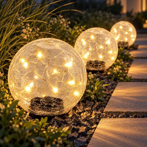 3 lampade solari da terra con picchetto, lampade da giardino con sensore crepuscolare, vetro trasparente, IP44 (1/5)