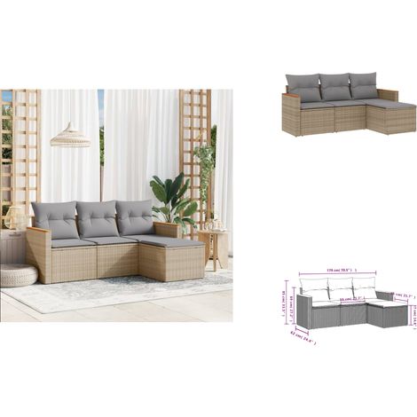 The Living Store Salon de jardin avec coussins 4 pcs beige résine tressée - Meubles extérieurs (1/3)