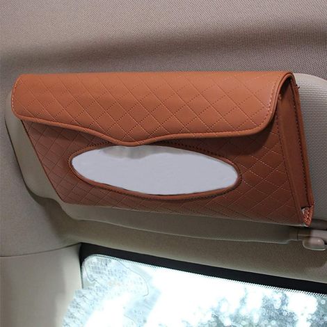 Porte-mouchoirs de voiture Porte-mouchoirs Porte-serviettes de visière de voiture Housse de mouchoirs de siège arrière en cuir PU pour voiture/camion , 23 12,5 3,7 cm (marron) (1/5)