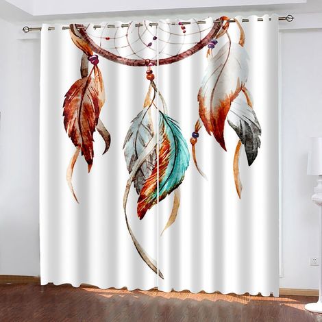 Rideaux à œillets pour chambre d'enfant - Plumes attrape-rêves simples 104 x 84 pouces - Rideaux 3D - Rideaux perforés opaques d'intérieur - Isolation et réduction du bruit - Applicable à la chambre à (1/5)
