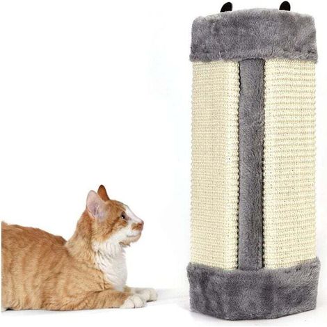Rascador de esquina para gatos, Rascador con protección de bordes, Tablero de sisal con protección de bordes, Protector de esquina, Rascador de pared de esquina, Sisal natural, Gris, 41 x 24 x 2,5 cm