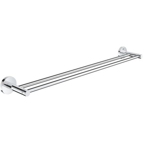 QORVA-Porte-serviettes double pour salle de bain, 654 mm, fixations invisibles avec vis incluses, métal, chromé (1/5)