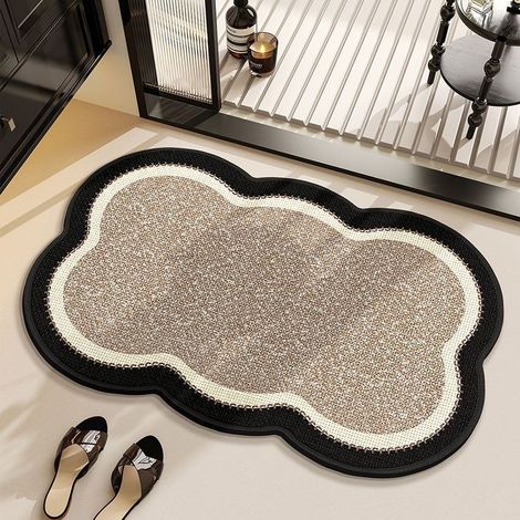 Tapis de sol salle de bain et entrée – 50 x 80 cm, en lin naturel et terre de diatomée, design minimaliste, séchage ultra-rapide, antidérapant et hautement absorbant (motif fleurs superposées)-lsw