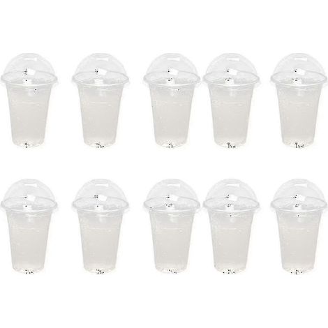 Lot de 100 gobelets jetables en plastique transparent de 500 ml avec couvercles bombés et trou, compatibles avec le thé, les jus de fruits et le thé au lait.