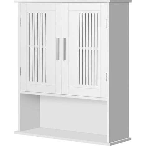 kleankin Mobiletto da Bagno a Muro con Armadio e Ripiano Inferiore Bianco