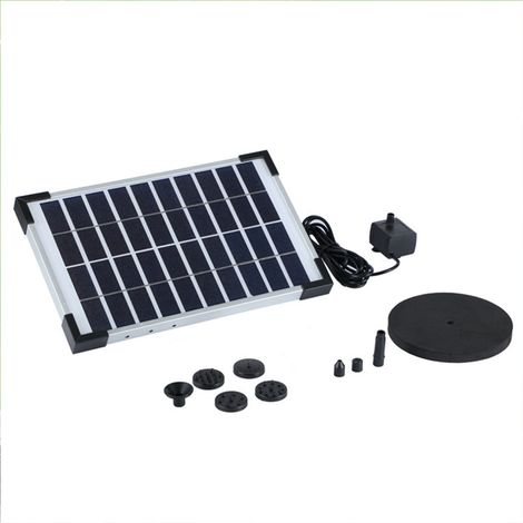 Ortviai Pompe solaire pour fontaine 5 W – 380 L/h, avec kit de 6 buses et câble de 3 m, pour bassin, jardin ou bain d'oiseaux (1/5)