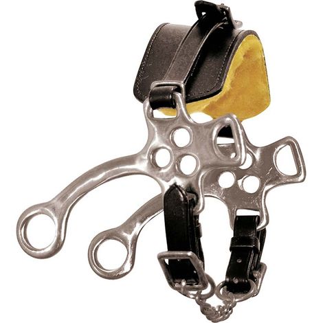 Nero - Hackamore in acciaio inox ad aste corte con nasalina in cuoio rinforzo lana