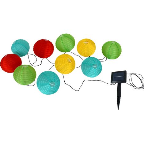 Guirlande lumineuse solaire extérieur lanterne japonaise textile métal plastique 10 LED multicolore - PANGIVO (1/5)