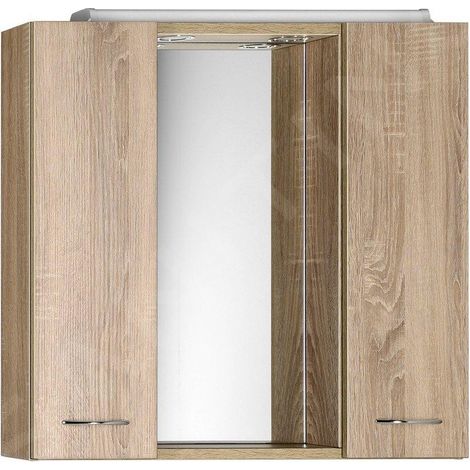 Aqualine Keramia Fresh - Armoire de toilette avec éclairage LED 700x600x140 mm, chêne platine 45029 (1/4)
