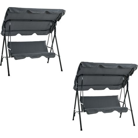 2er-Set hollywoodschaukel mit Sitzpolster, 3-Sitzer Gartenschaukel mit verstellbarem Sonnendach, Schaukelbank belast bis 240 kg, für Garten, Terrasse, 172 x 110 x 153 cm, Grau