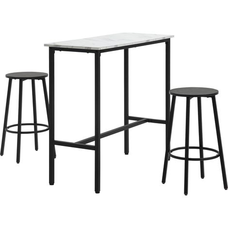 Ensemble table haute et 2 tabourets en acier blanc et noir, surface effet marbre, pour 2 personnes (1/5)
