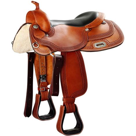 Sella western Natowa da reiner nr 2219 con seggio imbottito rivestito in pelle liscia, disegno border stamp: 16", Marrone(05)