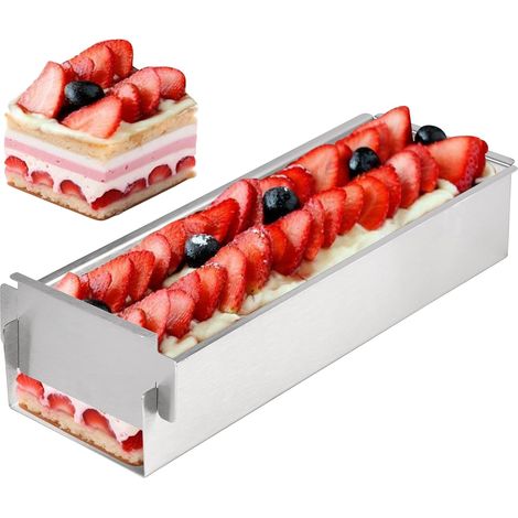 Molde rectangular de acero inoxidable para pasteles, molde para mousse reutilizable y ajustable con revestimiento antiadherente, marco rectangular para hornear para preparar brownies, tartas de queso, (1/5)