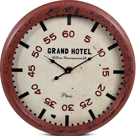 Horloge ancienne murale grand hôtel - Métal - Rouge-Bordeaux - Décoration d'Autrefois (1/3)