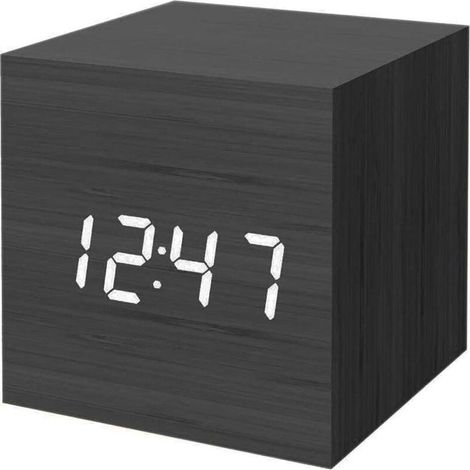 Digital alarm clock, modern cube mini desk alarm clock with LED light in wood, displays time and temperature for children, bedrooms, home, dormitories, travel (1/5)